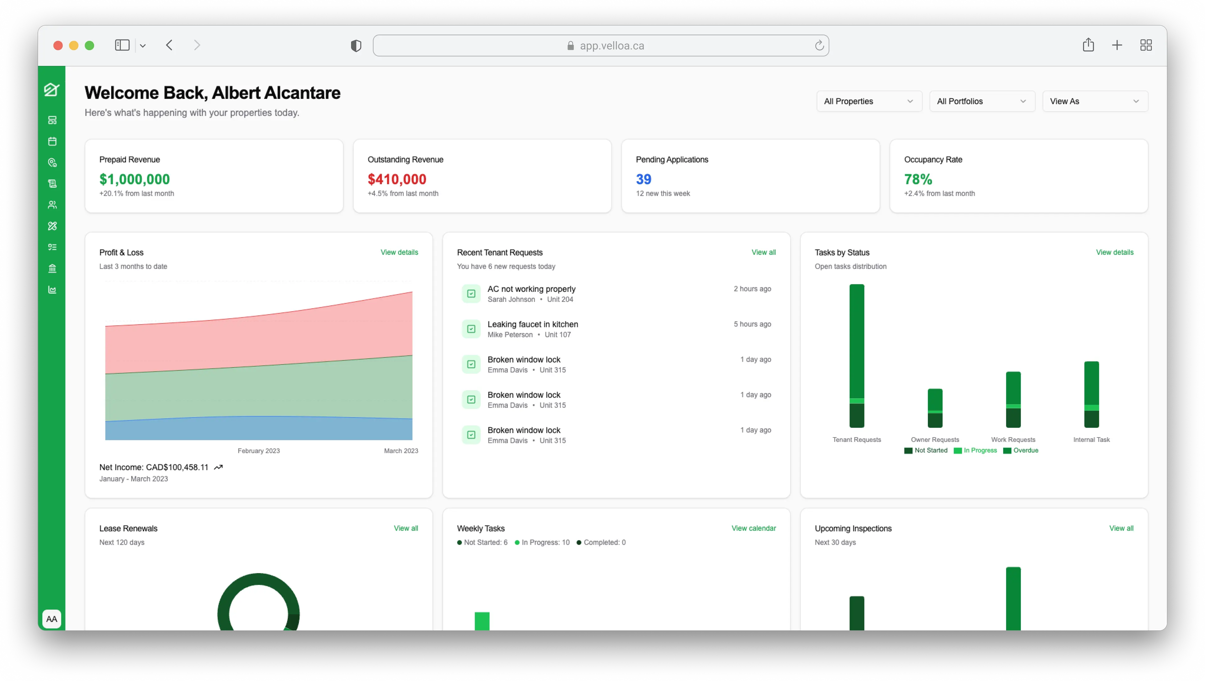Velloa Dashboard Preview